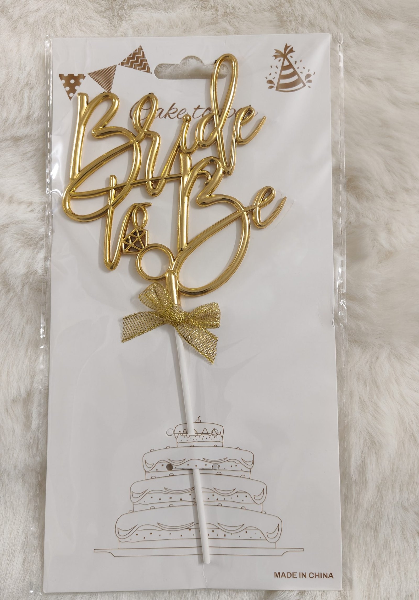Bride to be cake topper with bow (Gold)