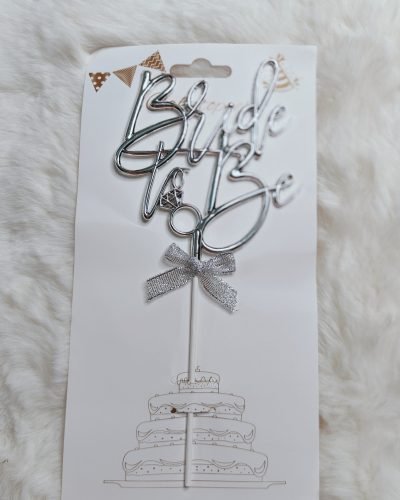 Bride to be cake topper with bow (silver)