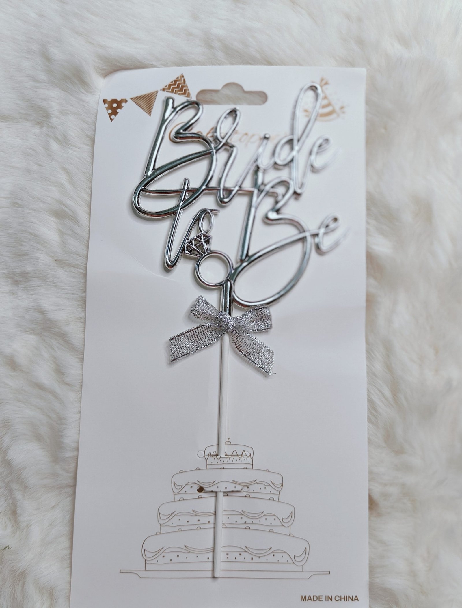 Bride to be cake topper with bow (silver)