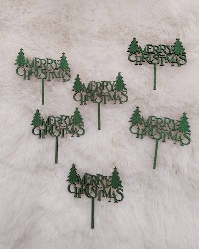 Marry Christmas 3 inch topper green (pack of 6)
