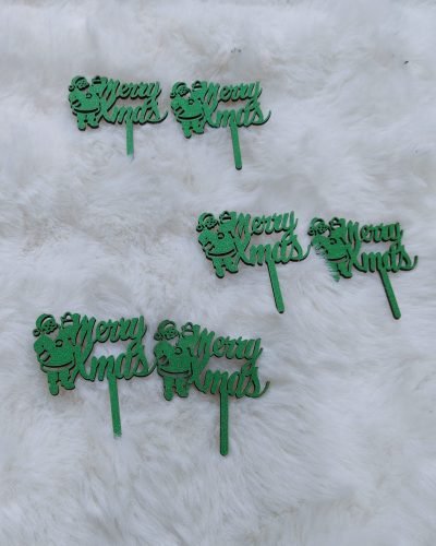 Marry Christmas 3 inch topper green (pack of 6)