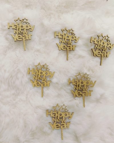 Happy new year 3inch topper gold (pack of 6)